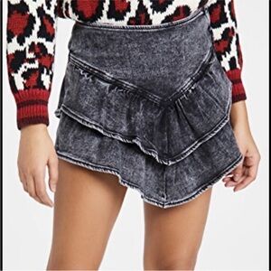 MOTHER Ruffled Denim Black Acid Wash Mini Skirt 28
